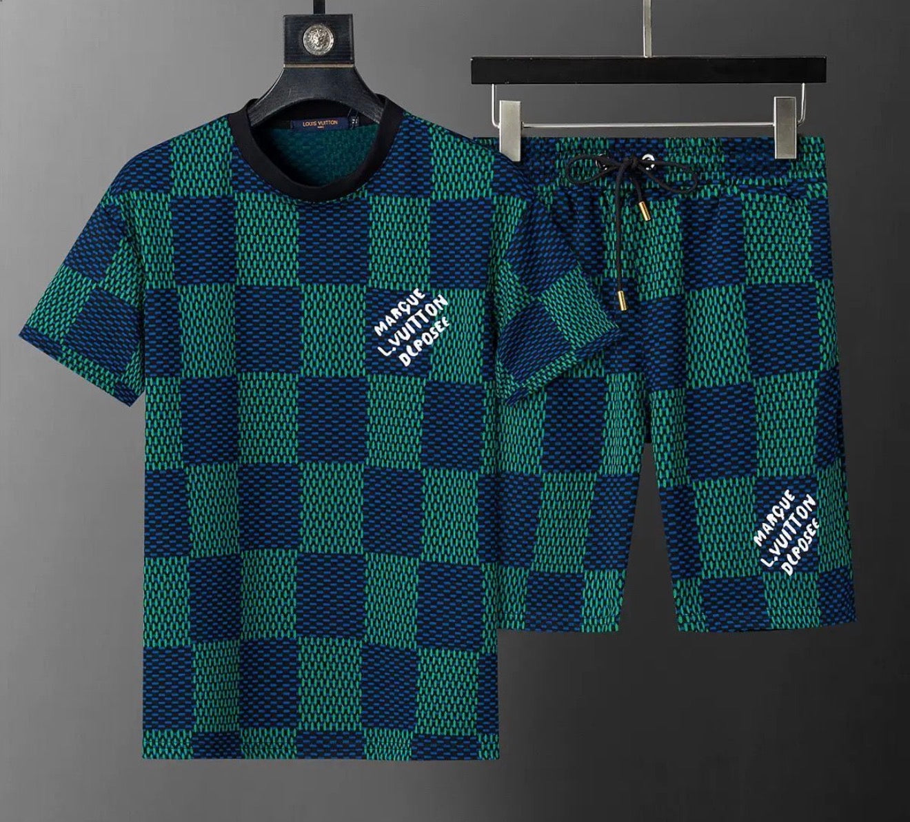 ENSEMBLE SHORT T-SHIRT LOUIS VUITTON DAMIER VERT ET BLEU